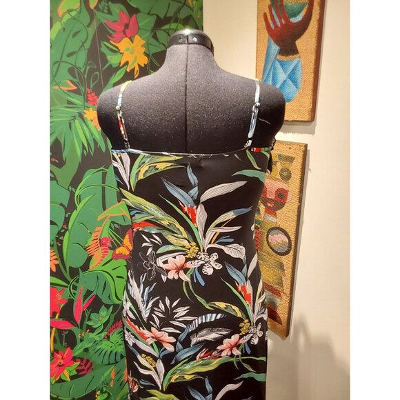 NWOT LOVE Women's Tropical Style Long Black Dress with Ruffle Collar. Size XL - Picture 5 of 16